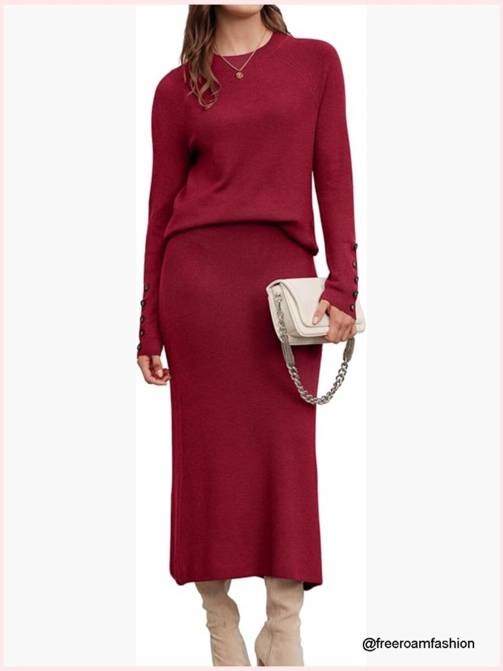 Wool Blend Sweater 2 Piece Set - Long Sleeve Top & Midi Skirt